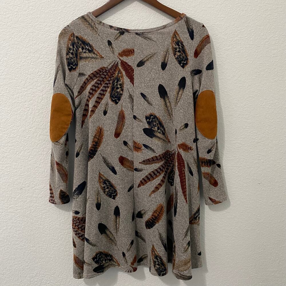 Lilypad Feather Print Swing Dress S Criss Cross Neck A-Line Mini - Picture 2 of 6